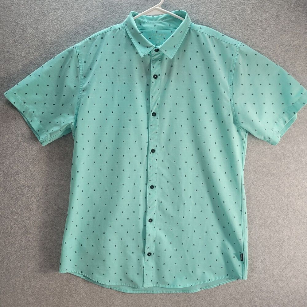 Department West Button Up Polo‎ Shirt Size Large Light Blue